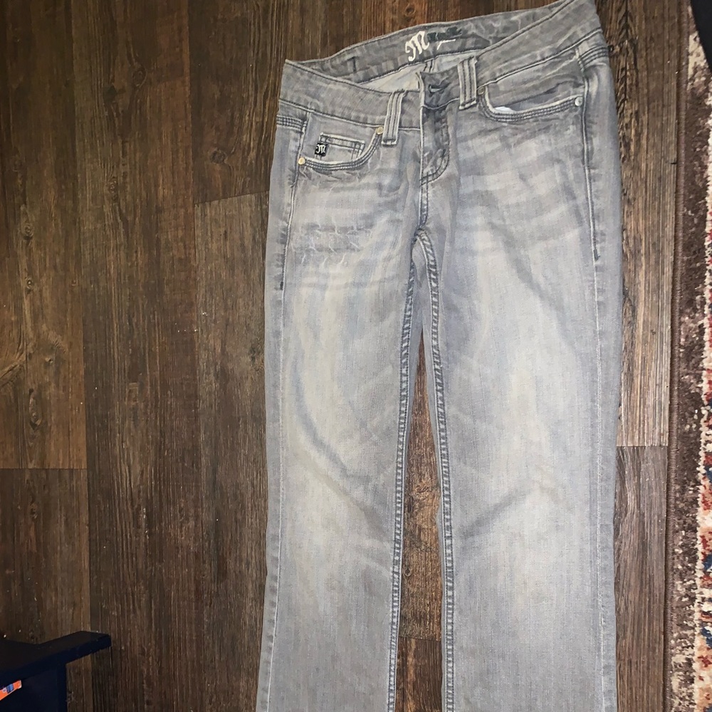 Miss Me distressed light grey skinny bootcut jeans